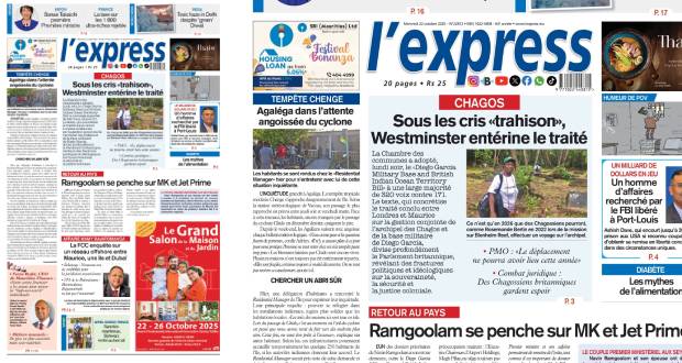Les grands titres de l'express de ce mercredi 22 octobre 2025
