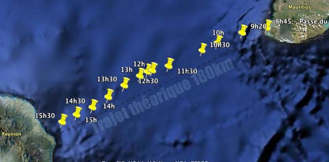 La Réunion : Sébastien Coupy fait la traversée Maurice-La Réunion avec un kite-surf