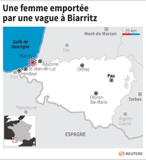 Une femme emportée par une vague à Biarritz