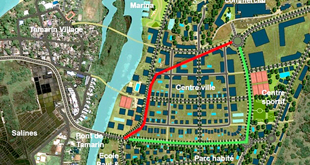 Village intégré des Jhuboo: la route principale de Tamarin déviée