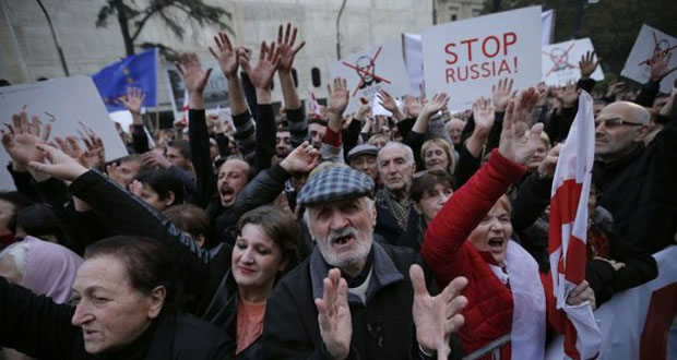 Manifestation antirusse à Tbilissi, la capitale géorgienne