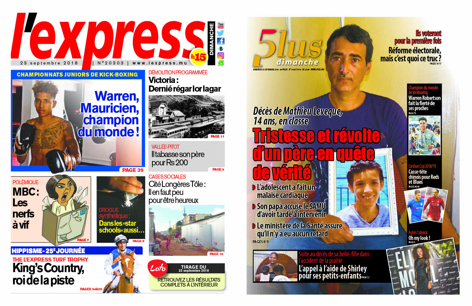 Les grands titres du dimanche 23 septembre