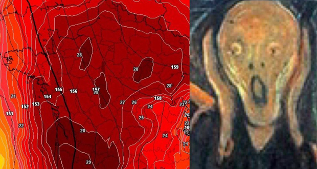 La curieuse forme de tête de mort apparue sur une carte de la canicule en France