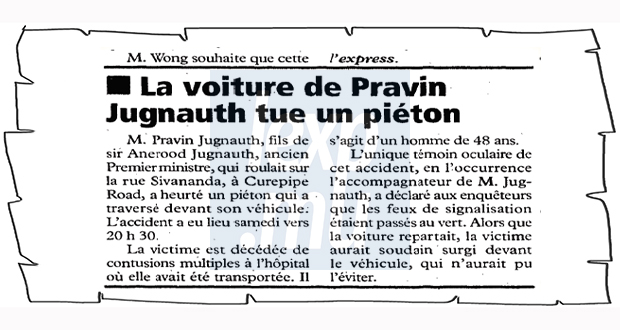 L’accident impliquant Pravind Jugnauth rapporté par l’express en 1996