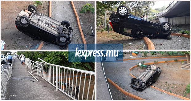 Une voiture projetée sous le pont de GRNO après une collision