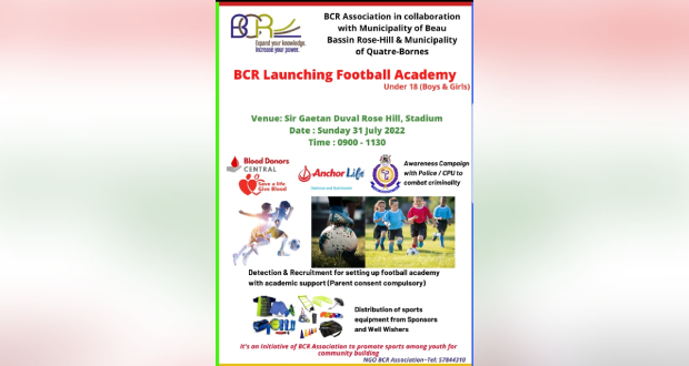 Ce dimanche au stade de Rose Hill: Détection de joueurs par BCR pour son académie de foot